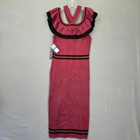 XOXO Purple Knit Maxi Dress NEW Sleeveless Pencil Ruffled Halter Neck Women's XL - Picture 2 of 10